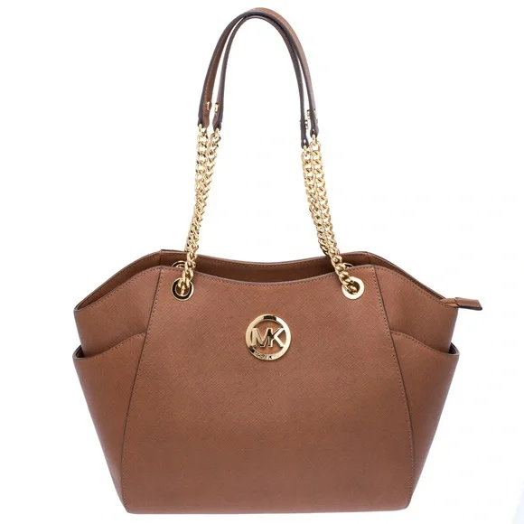 Michael Kors Jet Set Large Saffiano Leather Shoulder Bag in Luggage brown